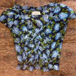 Abercrombie & Fitch Lilac Print Navy Blue Ruffle Blouse Size Medium